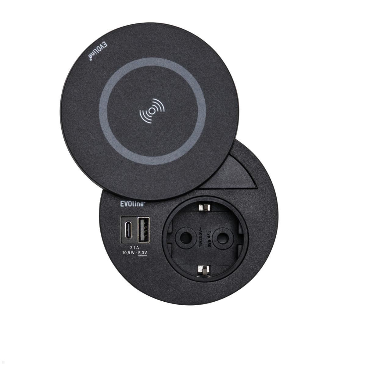 EVOline Circle80 Einbausteckdose USB A/C, Wireless Charger Deckel, schwarz von EVOline