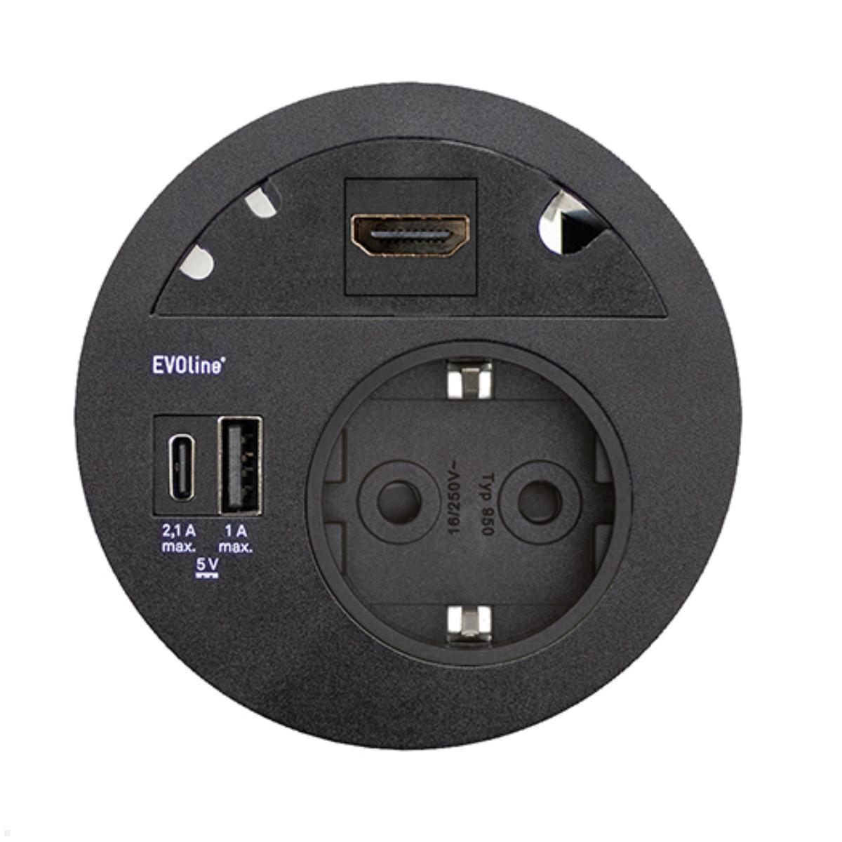 EVOline Circle80 Einbausteckdose mit USB-Charger A/C, Blende HDMI, schwarz von EVOline