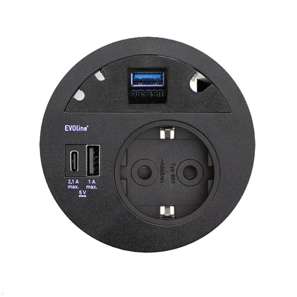 EVOline Circle80 Einbausteckdose mit USB-Charger A/C, Blende USB 3.0, schwarz von EVOline