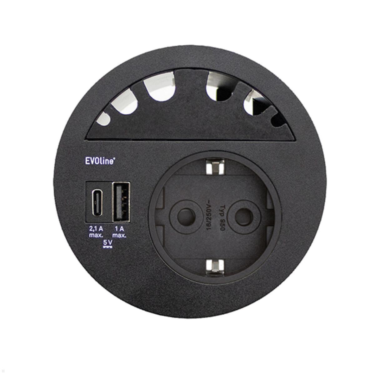 EVOline Circle80 Einbausteckdose mit USB-Charger A/C, Kabelf?hrung, schwarz von EVOline