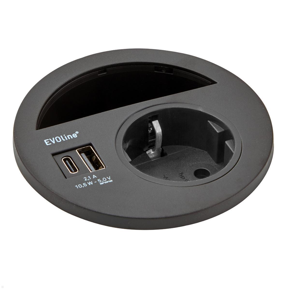 EVOline Circle80 Einbausteckdose mit USB-Charger A/C, schwarz von EVOline