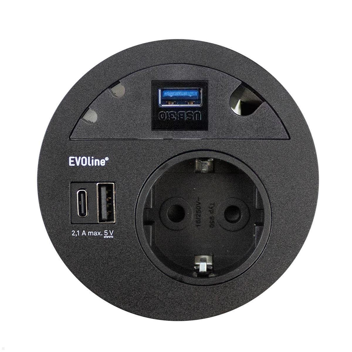 EVOline Circle80 Einbausteckdose mit USB-Doppelcharger A/C, Blende USB 3.0, schw... von EVOline