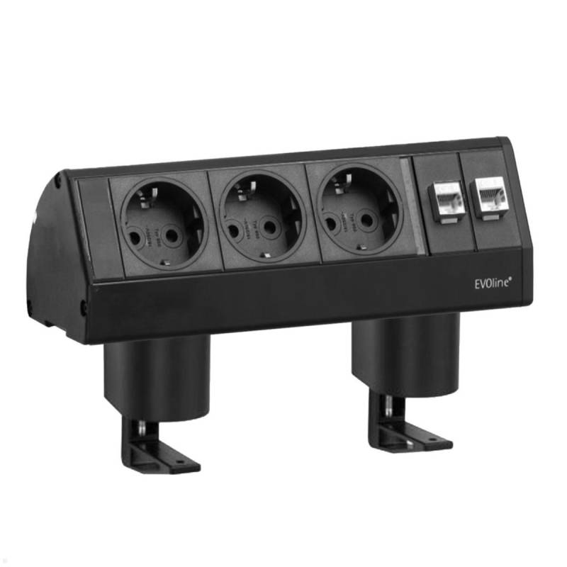 EVOline Dock DATA SMALL 3-fach Steckdose mit Befestigungszwinge, schwarz von EVOline