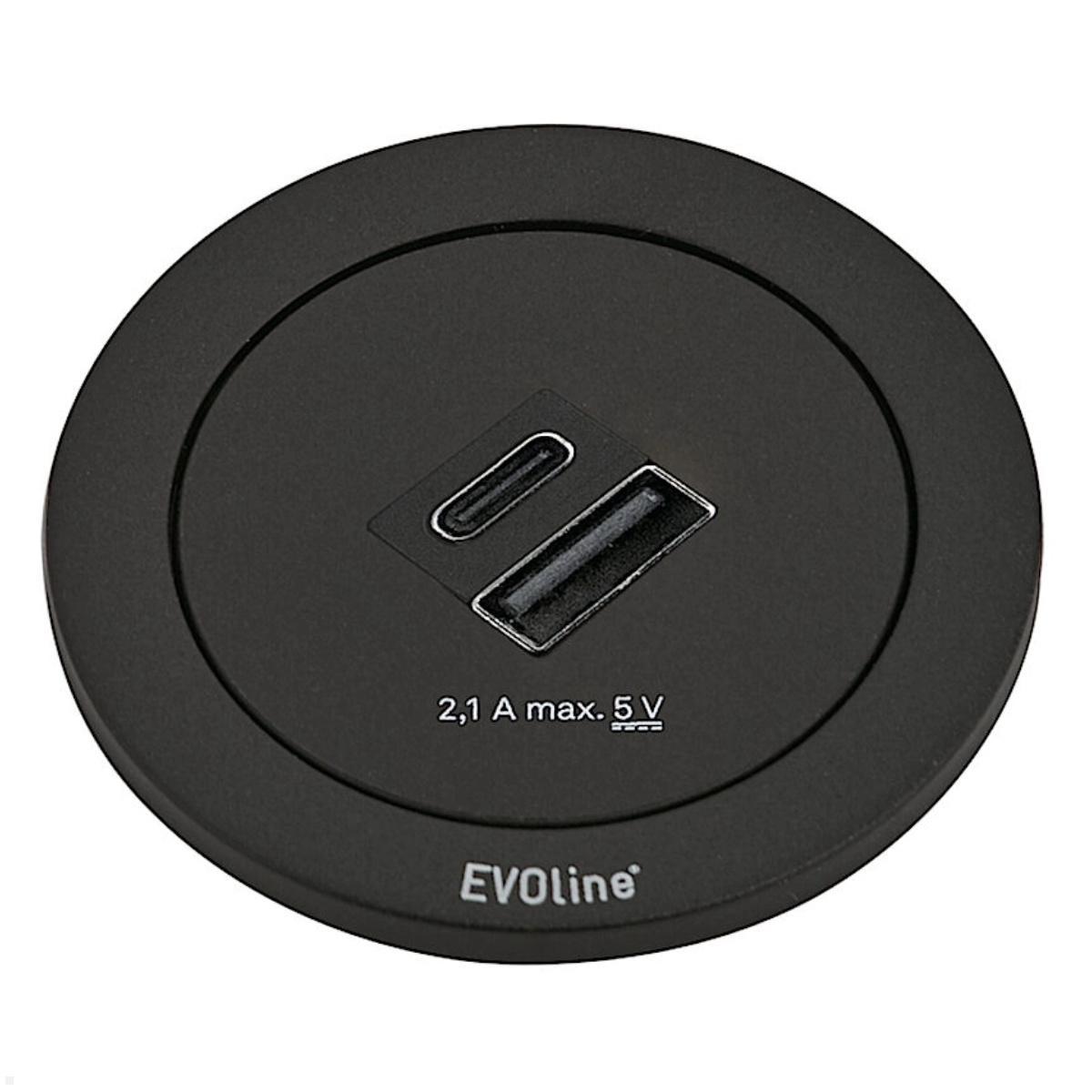 EVOline One Einbausteckdose mit USB-A / USB-C Charger, schwarz von EVOline