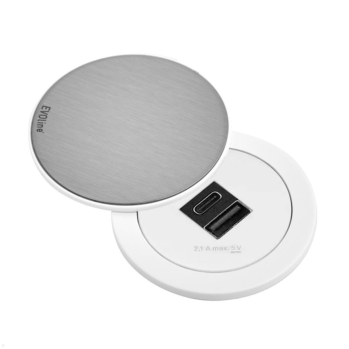 EVOline One USB-Charger A/C mit Deckel wei?, Edelstahleinleger EVOline One USB-Charger A/C mit Deckel wei?, Edelstahleinleger von EVOline