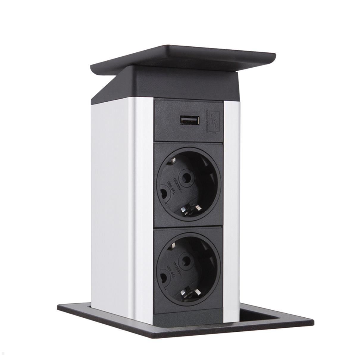 EVOline Port Push Cuisine 2-fach Einbausteckdose, 1x USB, silber/Edelstahl EVOline Port Push Cuisine 2-fach Einbausteckdose, 1x USB, silber/Edelstahl von EVOline
