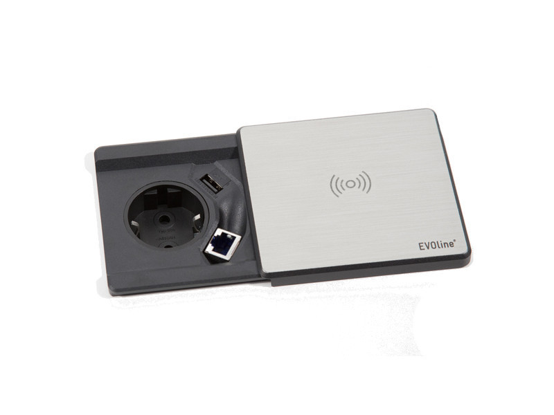 EVOline Square80 mit Qi-Ladefunktion mit CAT6 Buchse Edelstahl EVOline Square80 mit Qi-Ladefunktion mit CAT6 Buchse Edelstahl von EVOline