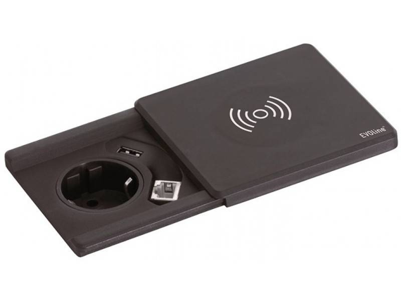 EVOline Square80 mit Qi-Ladefunktion mit CAT6 Buchse schwarz von EVOline