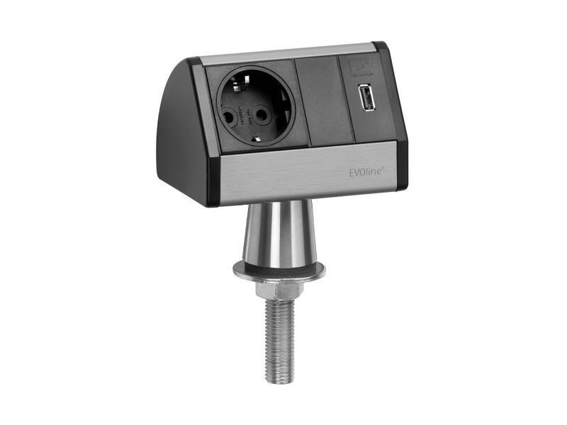 EVOline T-Dock 1x Steckdose auf Edelstahlfu? mit USB-Charger, schwarz von EVOline