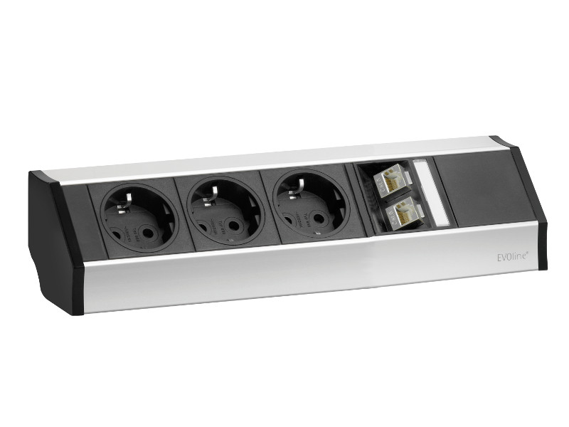 EVOline V-Dock Data small Tischanschlussfeld 3-fach Steckdose, silber EVOline V-Dock Data small Tischanschlussfeld 3-fach Steckdose, silber von EVOline