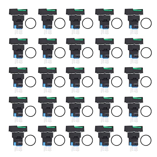 Druckknopfschalter 25pcs Selbstverriegelungsmomomentate Kit 24 V 16 mm Quadratleuchte für Automatisierungsgeräte (Green) von EVTSCAN