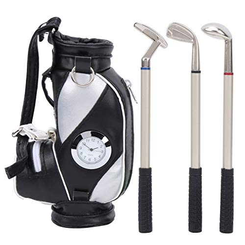 EVTSCAN Mini -Desktop Golf -Tasche Stiftuhr Zink Legierung PU Leder Golfstifte Souvenir Set Geschenk für Büro -Wohnkultur (Black Silver) von EVTSCAN
