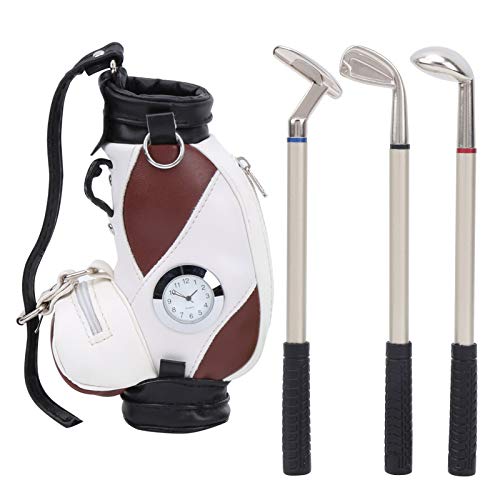 EVTSCAN Mini -Desktop Golf -Tasche Stiftuhr Zink Legierung PU Leder Golfstifte Souvenir Set Geschenk für Büro -Wohnkultur (Brown and White) von EVTSCAN