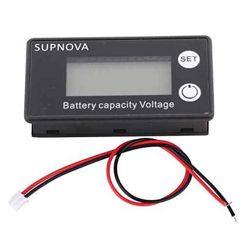 LCD 12V-Batteriekapazitätsindikator Universal Display Voltmeter für Blei-Lithium-Ionen-Batterien ((10-100V) Blue no alarm + no temperature) von EVTSCAN
