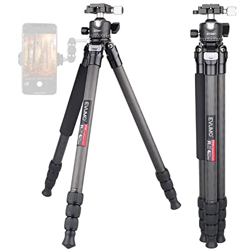 EVUMO Carbon-Fiber-Tripod-Kamera-stativ-1255mm, 10x Kohlefaser Leichtes Stativ-Kamera-Mit-36mm-360°-Panorama-kugelkopf, Carbon-kamerastativ Stative Für Video Camcorder DSLR, 20kg/44.1lbs Tragkraft von EVUMO