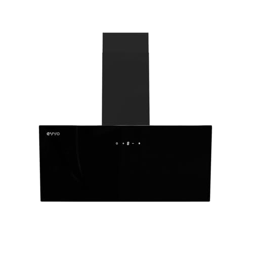 EVVO Dekorative Dunstabzugshaube, 90 cm, Leistung 650 m³/h, Aktivkohlefilter und Aluminium, 5 Schichten, 3 Geschwindigkeiten, 2 LEDs, Energieeffizienz A (CE45 Cristal Black) von EVVO