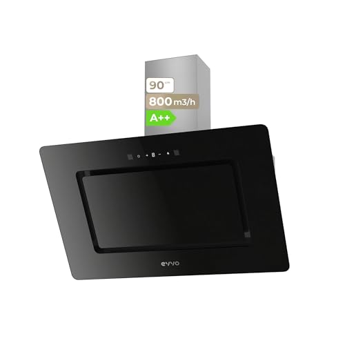 EVVO Dunstabzugshaube, 90 cm, dekorative Breite, Leistung 800 m³/h, Filter aus Aluminium und Aktivkohle, Touch- und Gestensteuerung, Glasschwarzes Finish, Energieeffizienzklasse A++ CE48, Glas EVVO Dunstabzugshaube, 90 cm, dekorative Breite, Leistung 800 m³/h, Filter aus Aluminium und Aktivkohle, Touch- und Gestensteuerung, Glasschwarzes Finish, Energieeffizienzklasse A++ CE48, Glas von EVVO
