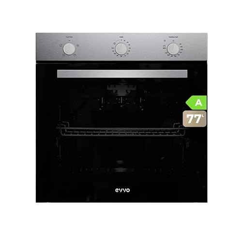 EVVO Elektrischer Einbauofen, Effizienz A, 2.800 W, 77 Liter, Grillfunktion, 4 Programme, Timer, Wahlschalter, dreifach verglaste Tür, Modell: H10 (Edelstahl) von EVVO