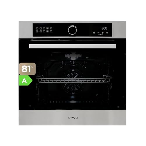 EVVO Elektrischer Einbauofen, Effizienz A, 81 l Fassungsvermögen, Airfryer-Funktion, 10 Programme, Timer, digitales Display, Touchscreen, Teleskopführung, Modell: H25 (Edelstahl) von EVVO