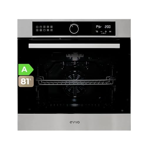EVVO Elektrischer Einbauofen, Effizienz A, 81 l Fassungsvermögen, Pyrolysefunktion, 11 Programme, Timer, digitales Display, Touchscreen, dreifach verglaste Tür, Modell: H30 (Edelstahl) von EVVO