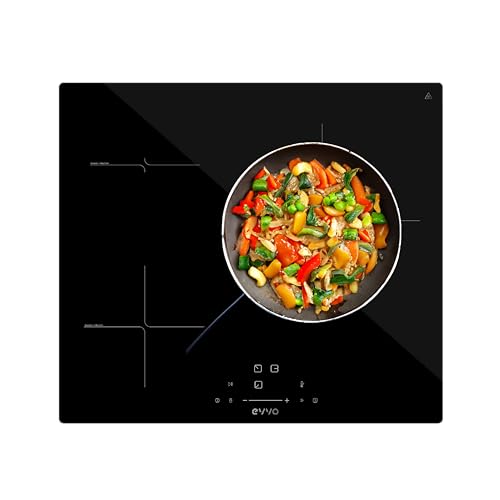 EVVO Induktionskochfeld, 3 Kochplatten, maximale Leistung 7.200 W, Kindersicherung, 9 Leistungsstufen, max. Durchmesser 30 cm, Touch-Steuerung, automatische Abschaltung, Wärmeanzeige (Modell: V61) von EVVO