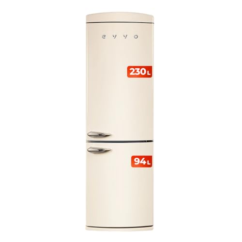 EVVO Kombi-Kühlschrank, Retro-Design, No Frost, Fassungsvermögen Kühlschrank 230 l und Gefrierfach 94 l, frei von FCKGas, Turbo-Fan-Kühlung, Crisper Zone, manuelle Steuerung (F60 Retro, Farbe: Beige) EVVO Kombi-Kühlschrank, Retro-Design, No Frost, Fassungsvermögen Kühlschrank 230 l und Gefrierfach 94 l, frei von FCKGas, Turbo-Fan-Kühlung, Crisper Zone, manuelle Steuerung (F60 Retro, Farbe: Beige) von EVVO