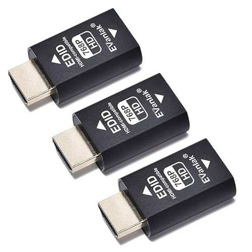 EVanlak HDMI Edid Emulator Passthrough Eliminated Emulator Adapter 3. Generation, funktioniert mit Mac Thunderbolt auf HDMI Switches/Extender/AV-Receiver/Video-Splitter, 1024X768@60Hz, 3er-Pack von EVanlak