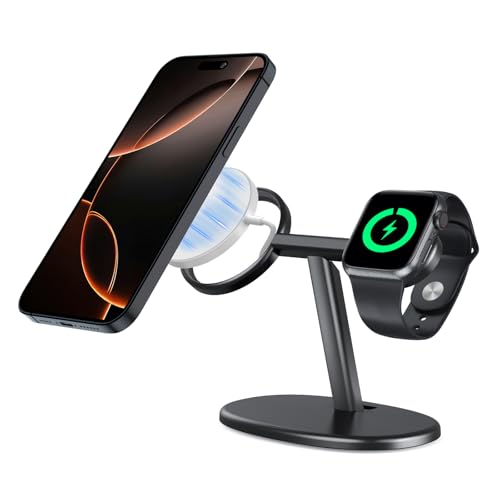 EWA 2 in 1 Kabelloser Ladeständer, Kompatibel mit Magsafe Ladegerät und Apple Watch Ladegerät, Kompatibel mit iPhone 12 Serie und Apple Watch Serie, Magsafe Ständer (Enthält kein Ladegerät) von EWA