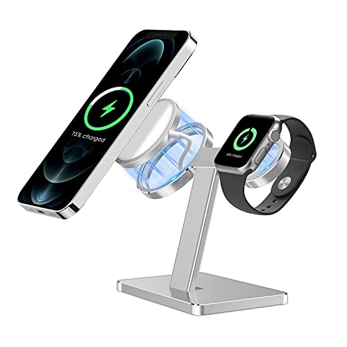 EWA 2 in 1 Kabelloser Ladeständer, Kompatibel mit Magsafe Ladegerät und Apple Watch Ladegerät, Kompatibel mit iPhone 13, 12 Serie und Apple Watch Serie, Magsafe Ständer (Silber-Enthält kein Ladegerät) EWA 2 in 1 Kabelloser Ladeständer, Kompatibel mit Magsafe Ladegerät und Apple Watch Ladegerät, Kompatibel mit iPhone 13, 12 Serie und Apple Watch Serie, Magsafe Ständer (Silber-Enthält kein Ladegerät) von EWA
