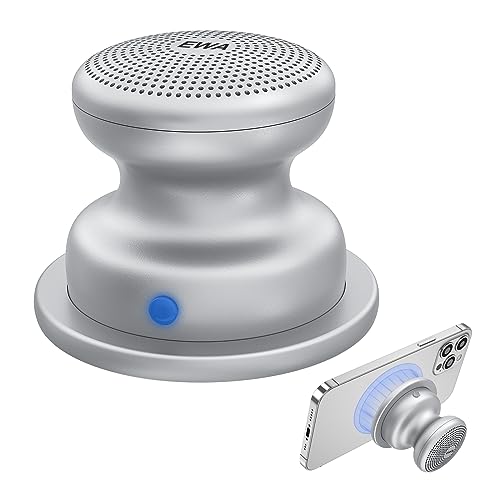 EWA A117 Bluetooth-Lautsprecher, klein, kabellos, Magnetfuß, leistungsstark, wasserdicht, tragbar, leichtes Anbringen an Metalloberflächen, kompatibel mit iPhone 14/13/12, überall einsetzbar, Silber von EWA