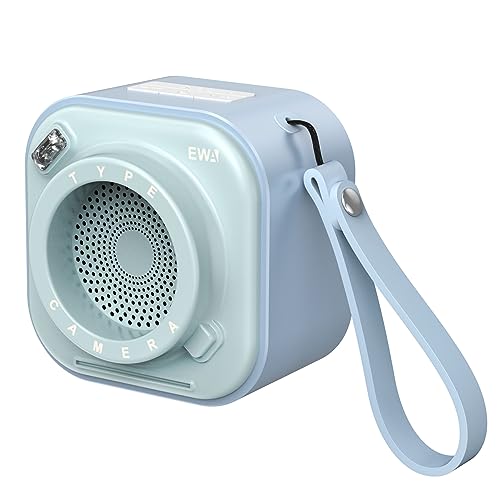 EWA Kabelloser Mini-Bluetooth-Lautsprecher mit Umhängeband, mit Bass-Radiator, einzigartiger Kamera-Look, unterstützt TF-Karten, klein Aber hohe Lautstärke, tragbar (Blau) von EWA