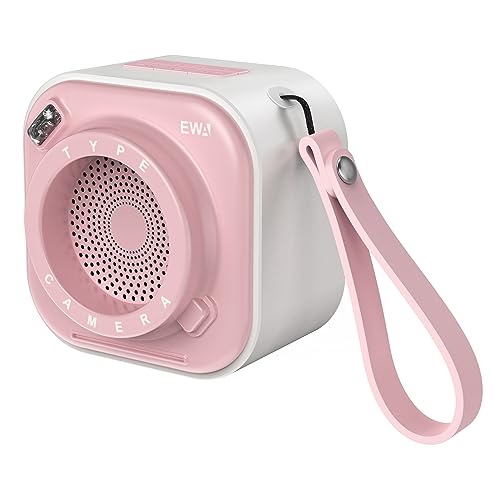 EWA Kabelloser Mini-Bluetooth-Lautsprecher mit Umhängeband, mit Bass-Radiator, einzigartiger Kamera-Look, unterstützt TF-Karten, klein Aber hohe Lautstärke, tragbar (Pink) von EWA