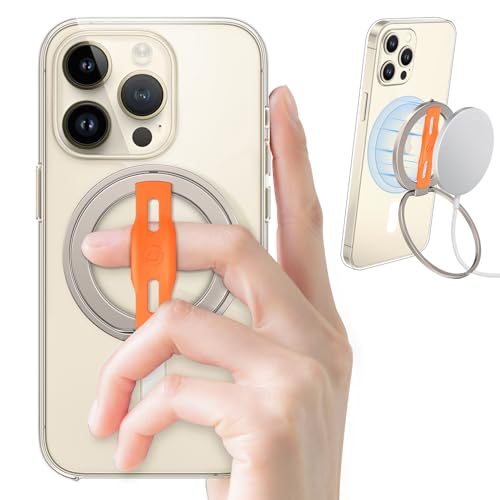 EWA MagOne 2 Gen Handy Griff ständer, MagSafe-kompatibel, ersetzbares Silikon-Fingerband, abnehmbare Magnetische Ringhalterung Kickstand Schleife, für iPhone 15, 14, 13 Pro/Max/Plus (Champagner) von EWA