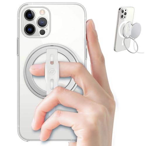 EWA MagOne 2 Gen Magnetische Handy Griff ständer, ersetzbares Silikon-Fingerband, abnehmbare Magnetische Ringhalterung Kickstand Schleife, für iPhone 15, 14, 13 Pro/Max/Plus (Silber) von EWA