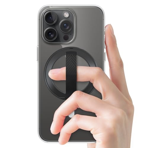 EWA MagOne 2nd Gen [Compatible with MagSafe] Phone Grip Stand with Replaceable Silicone Finger Strap, Removable Magnetic Ring Holder Kickstand Loop, for iPhone 15, 14, 13 Pro/Max/Plus (Black) von EWA