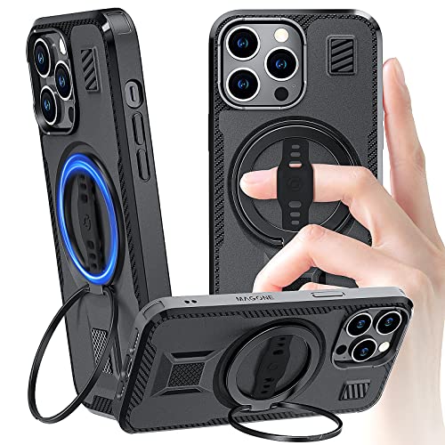 EWA MagOne All-in-1 Hülle Nur für iPhone 14 Pro Max, Stoßfest Handyhülle mit Magsafe Ständer Ringhalter, Magnetisch Case Schutzhülle mit Telefon Griff Stand, Doppelmagnet haftet an Metall (Schwarz) EWA MagOne All-in-1 Hülle Nur für iPhone 14 Pro Max, Stoßfest Handyhülle mit Magsafe Ständer Ringhalter, Magnetisch Case Schutzhülle mit Telefon Griff Stand, Doppelmagnet haftet an Metall (Schwarz) von EWA