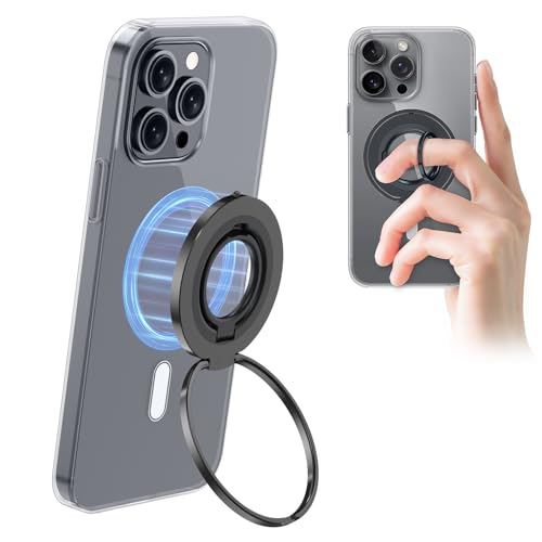 EWA MagOne Ultra (Ring Edition) Handy-Griff-Ständer mit austauschbarem Metall-Fingerring, abnehmbarer magnetischer Ringhalter, Ständerschlaufe, doppelseitiges magnetisches Zubehör für Handy, Schwarz von EWA