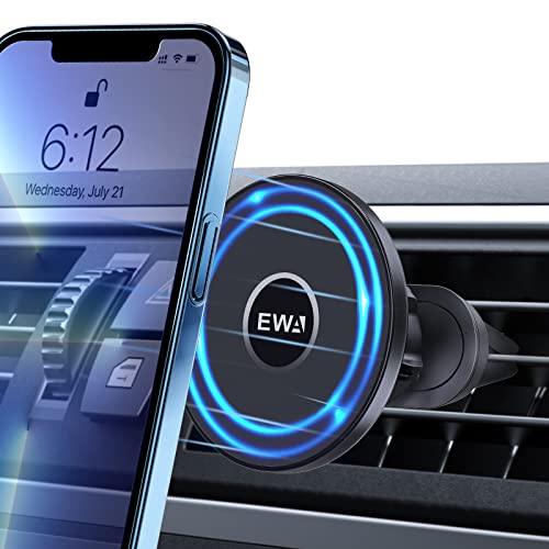 EWA Magnet Autohalterung Handy Kompatibel mit MagSafe Autohalterung/iPhone 14/13/12 Series,[ Luftentlüftungs-Doppelstopfen fest ] 360° Drehung Lüftung Magnetische Kfz Handyhalter für Alle Smartphone von EWA