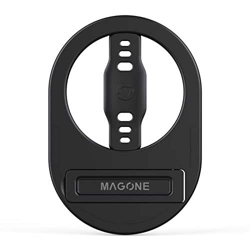 EWA The MagOne Plus Handyständer mit Silikon-Fingerschlaufe, abnehmbarer magnetischer Klapp-Ständer, kompatibel mit MagSafe, Starke Magnete haften an Metall, für iPhone 14, 13, 12 Pro/Max/Plus-Schwarz von EWA