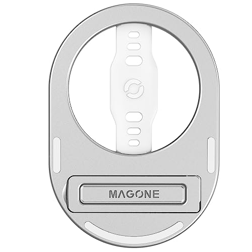 EWA The MagOne Plus Handyständer mit Silikon-Fingerschlaufe, abnehmbarer magnetischer Ständer, Starke Magnete haften an Metall, für iPhone 14, 13, 12 Pro/Max/Plus-Silber von EWA