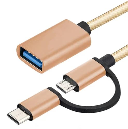 EWANTO USB-A 3.0 (w) zu micro USB (m) mit USB-C (m) Multi Adapter 160 mm geflochten OTG Adapterkabel Gold von EWANTO