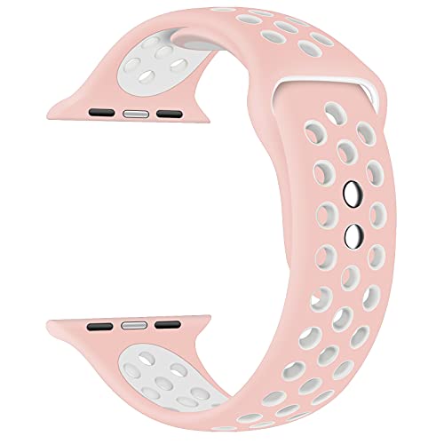 EWENYS Sportarmband aus Doppelten Stifte kompatibel mit Apple Watch Series 9 8 7 41mm, Series 6 5 4 SE 40mm, Series 3 2 1 38mm Silikon Nike Sport Uhr Armband(Rosa Weiß) von EWENYS