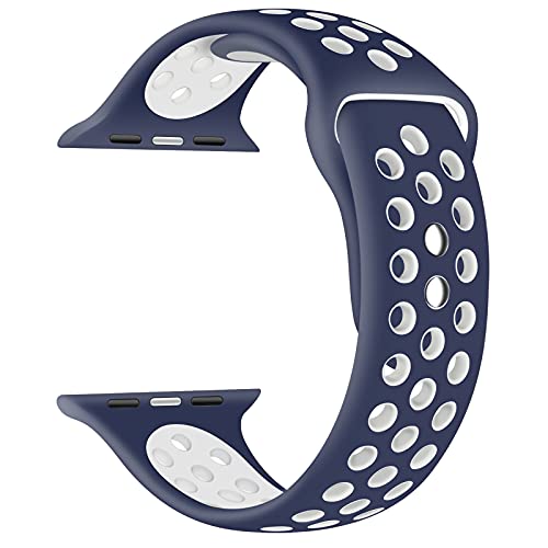 EWENYS Sportarmband aus Doppelten Stifte kompatibel mit Apple Watch Series 9 8 7 41mm, Series 6 5 4 SE 40mm, Series 3 2 1 38mm Silikon Nike Sport Uhr Armband (Blau weiß) von EWENYS
