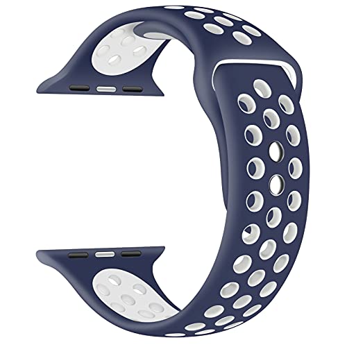 EWENYS Sportarmband aus Doppelten Stifte kompatibel mit Apple Watch Series 9 8 7 41mm, Series 6 5 4 SE 40mm, Series 3 2 1 38mm Silikon Nike Sport Uhr Armband (Blau weiß) von EWENYS
