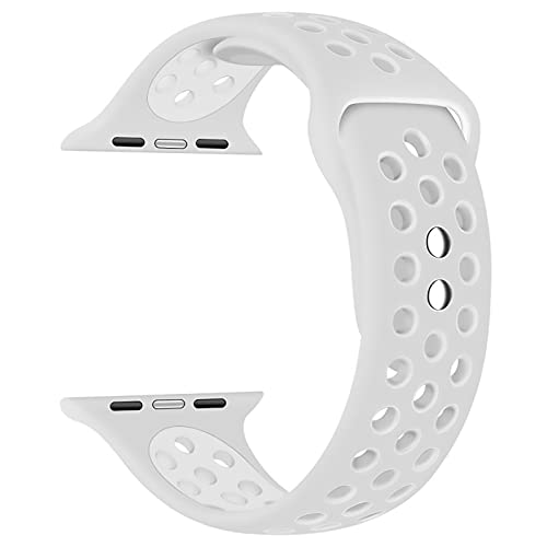 EWENYS Sportarmband aus Doppelten Stifte kompatibel mit Apple Watch Series 9 8 7 41mm, Series 6 5 4 SE 40mm, Series 3 2 1 38mm Silikon Nike Sport Uhr Armband (Silber Weiss) von EWENYS