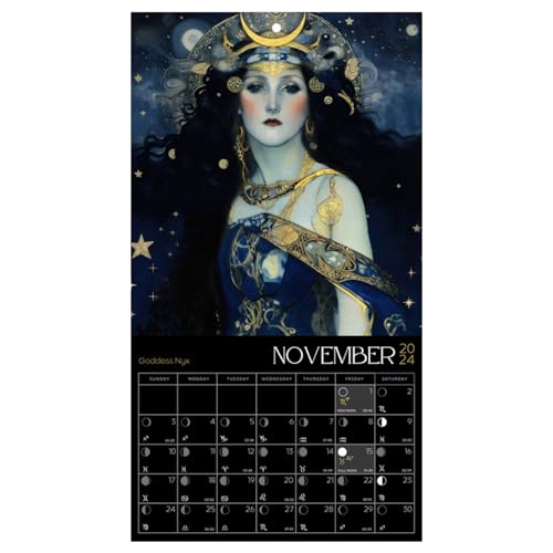Kunstkalender 2024 | Dunkle Göttin 2024 Kalender | Göttin Astrologie Vollmond-Tracker Mondphasen-Wandkalender | Gotische mittelalterliche Göttin | Monatsplaner Göttin der Dunkelheit von EWFAS