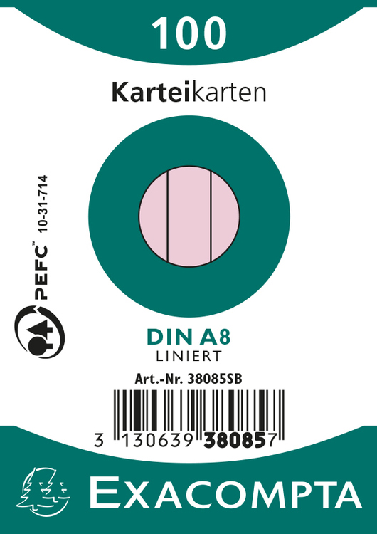 EXACOMPTA Karteikarten, DIN A8, liniert, rosa von EXACOMPTA