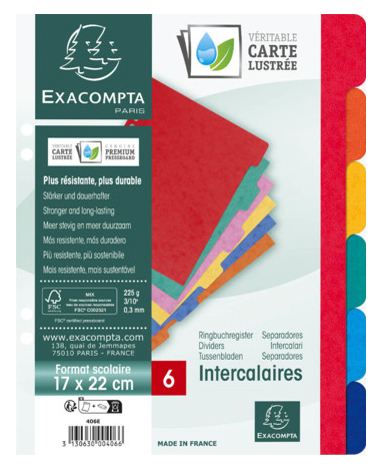 EXACOMPTA Karton-Register, 220 x 170 mm, 6-teilig von EXACOMPTA