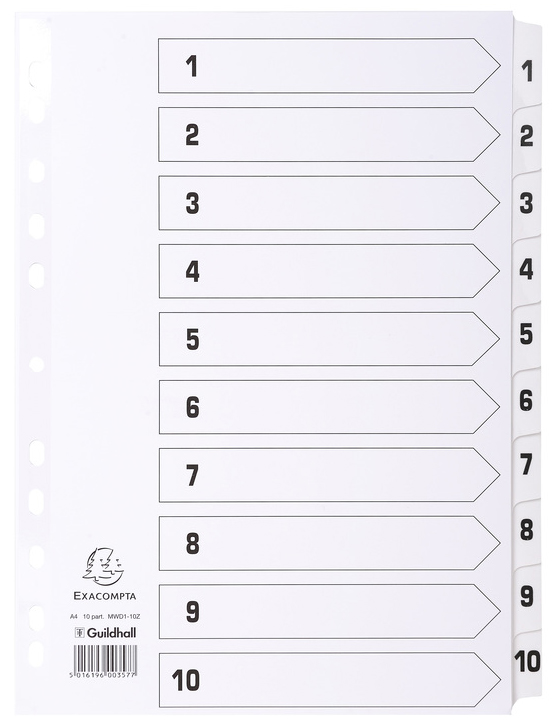 EXACOMPTA Karton-Register 1-10, DIN A4, weiß, 10-teilig von EXACOMPTA