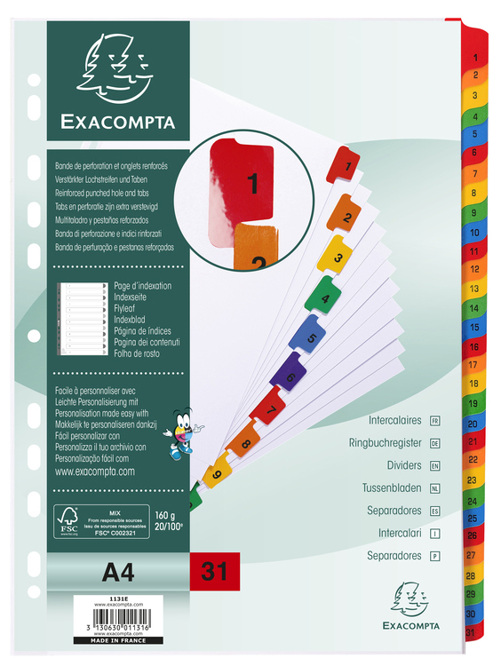 EXACOMPTA Karton-Register 1-31, DIN A4, weiß, 31-teilig EXACOMPTA Karton-Register 1-31, DIN A4, weiß, 31-teilig von EXACOMPTA
